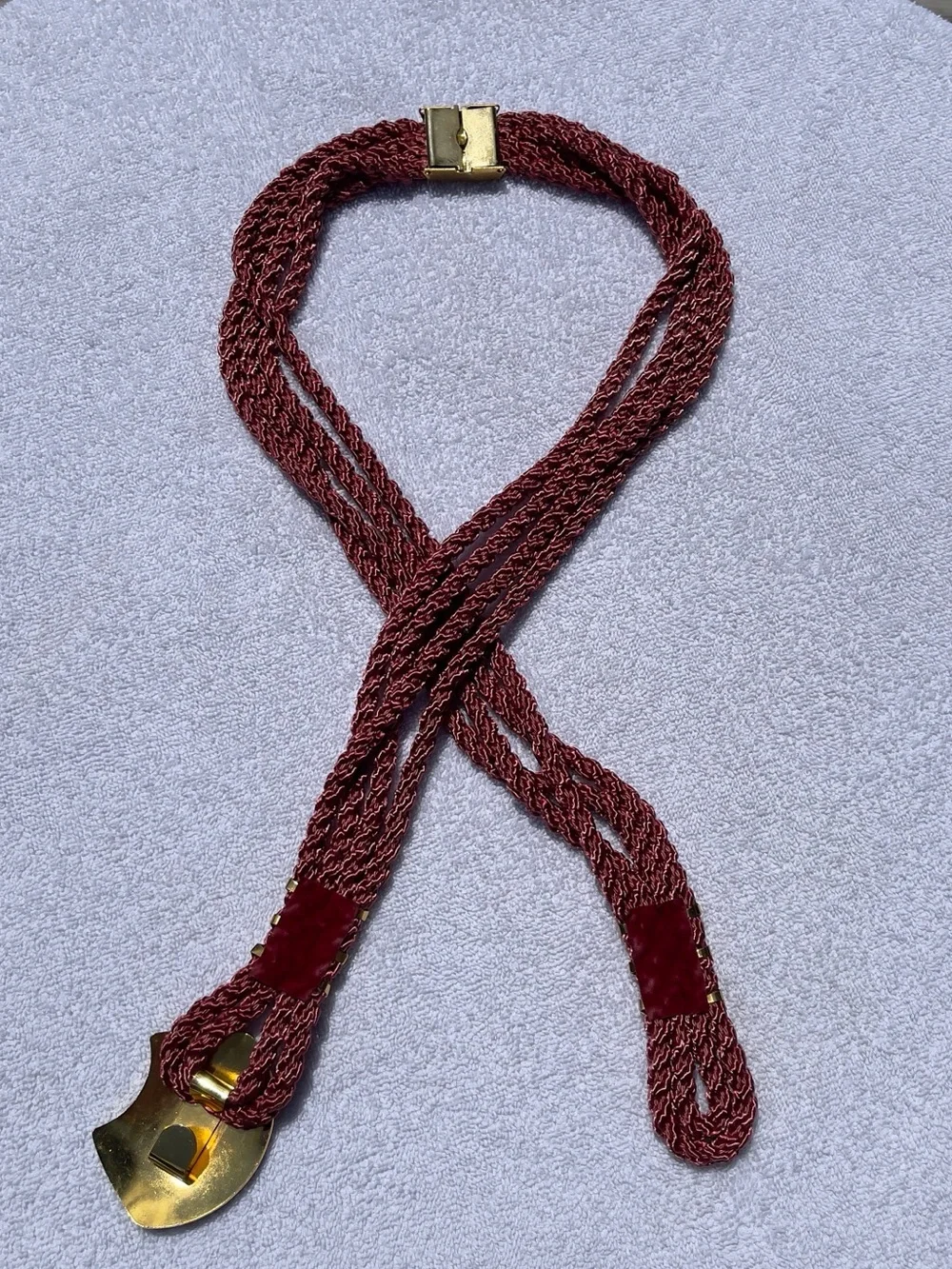 Vintage 80's Cloisonne’ Enameled Rope Belt upBraided Design Gold Tone Accents 45